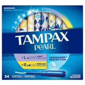 Tampax Pearl Tampons Light/Regular Absorbency, Duo Pack - 34.0 ea