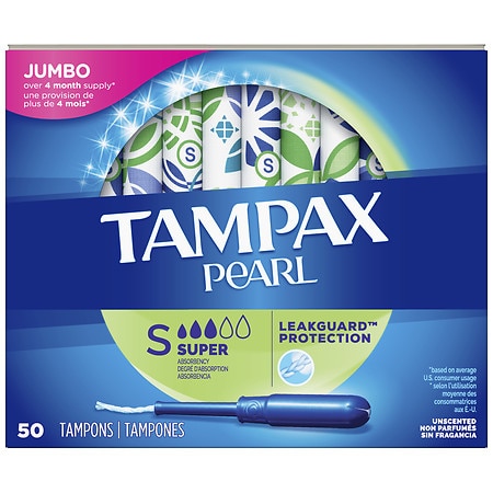 Tampax Pearl Tampons Super Absorbency Unscented, Supe - 50.0 ea