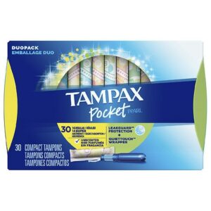 Tampax Pocket Pearl, Duopack, Plastic Tampons, Unscented Regular/Super Absorbency - 30.0 ea