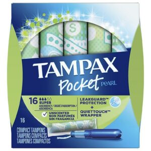 Tampax Pocket Pearl, Plastic Tampons, Unscented Super Absorbency - 16.0 ea