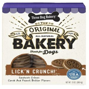 Three Dog Bakery Lick'n Crunch, All-Natural Sandwich Cookie Treats for Dogs Peanut Butter - 13.0 oz