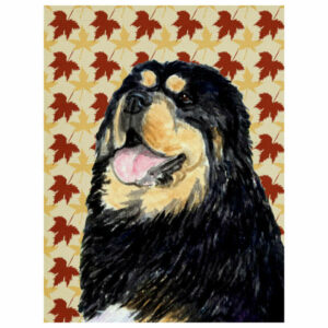 Tibetan Mastiff Fall Leaves Portrait Flag Garden Size