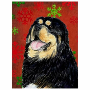 Tibetan Mastiff Red Green Snowflake Christmas Flag Garden Size