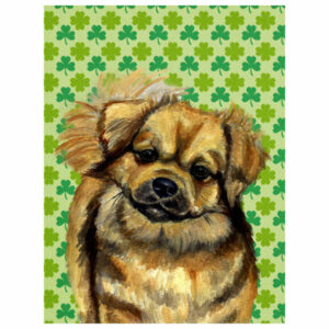 Tibetan Spaniel St. Patrick's Day Shamrock Portrait Flag Garden Size