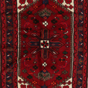 Traditional Medallion Hand Knotted Hamedan Living Room Area Rug, Red,