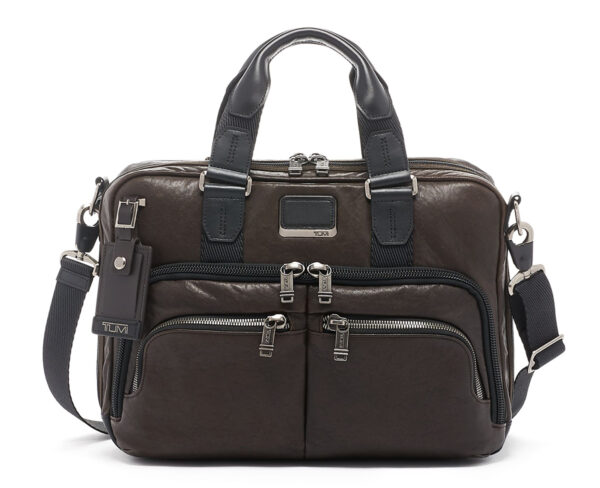 Tumi Alpha Bravo Dark Brown Smooth Leather Albany Slim Commuter Brief