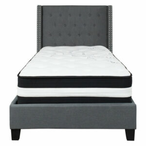 Twin Tufted Platform Bed in Dark Gray with Pocket Spring Mattress