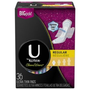 U by Kotex CleanWear Ultra Thin Pads with Wings, Regular, Fragrance-Free - 36.0 ea