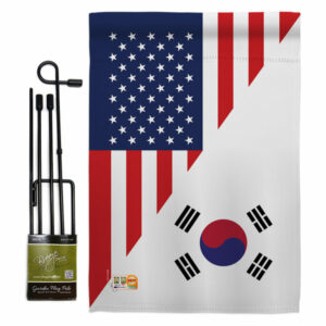 US Korea Friendship Flags of the World Garden Flag Set with Pole