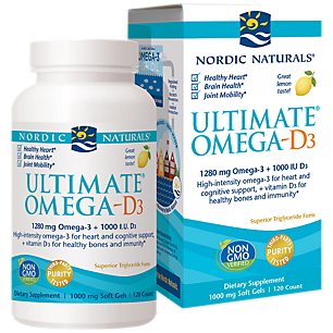 Ultimate Omega-D3 - 1,280 MG Omega-3s + 1,000 IU Vitamin D3 - Lemon (120 Softgels)