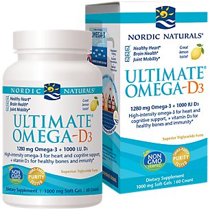 Ultimate Omega-D3 - 1,280 MG Omega-3s + 1,000 IU Vitamin D3 - Lemon (60 Softgels)