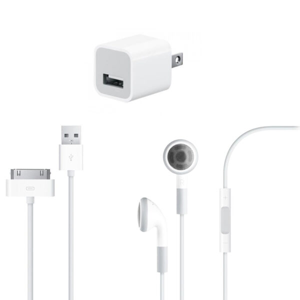 Unlimited Cellular Cube Charger, USB Cable, & 3.5mm Headset for Apple iPhone 4/4S, 3GS/3G, iPad 2 Travel Kit (White)