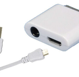 Unlimited Cellular Micro USB Line Out Adapter Connector for Apple iPhone 3G/3GS 4/4S, iPad 1/2 + Micro USB Cable (White)