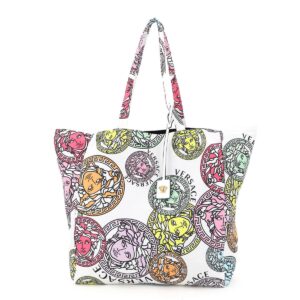 VERSACE MEDUSA AMPLIFIED NYLON TOTE BAG OS White, Yellow, Light blue Leather, Technical
