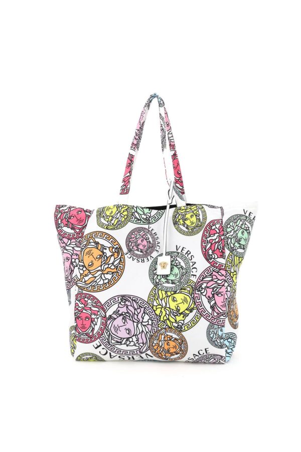 VERSACE MEDUSA AMPLIFIED NYLON TOTE BAG OS White, Yellow, Light blue Leather, Technical