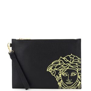 VERSACE MEDUSA PRINT POUCH OS Black, Yellow Leather