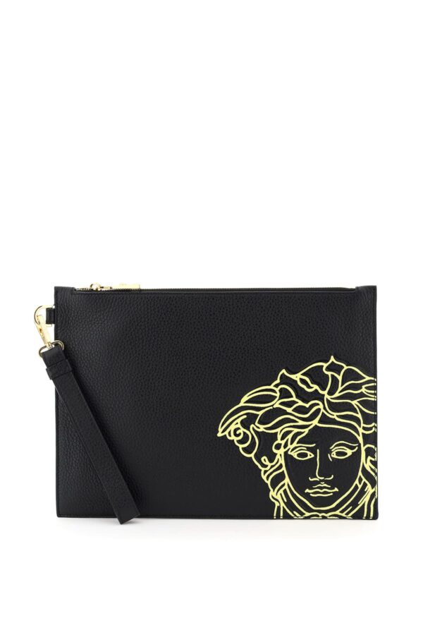 VERSACE MEDUSA PRINT POUCH OS Black, Yellow Leather