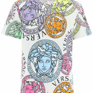 VERSACE OVERSIZED T-SHIRT WITH MEDUSA AMPLIFIED PRINT S White, Orange, Purple Cotton