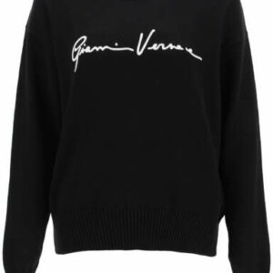 VERSACE SWEATER WITH GV SIGNATURE EMBROIDERY 42 Black, White Cotton