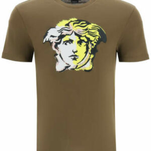 VERSACE T-SHIRT MEDUSA EMBROIDERY S Green, Yellow Cotton