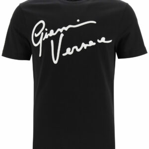 VERSACE T-SHIRT WITH GV SIGNATURE EMBROIDERY M Black, White Cotton