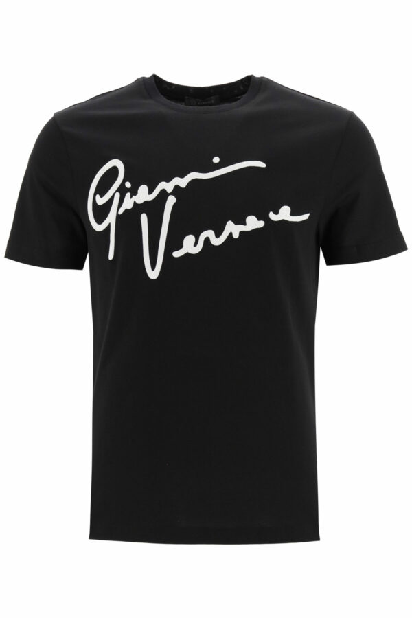 VERSACE T-SHIRT WITH GV SIGNATURE EMBROIDERY M Black, White Cotton