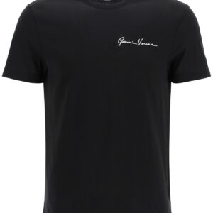 VERSACE T-SHIRT WITH GV SIGNATURE EMBROIDERY S Black, White Cotton