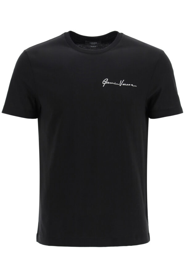 VERSACE T-SHIRT WITH GV SIGNATURE EMBROIDERY S Black, White Cotton