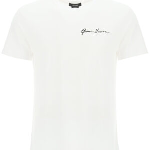 VERSACE T-SHIRT WITH GV SIGNATURE EMBROIDERY S White, Black Cotton