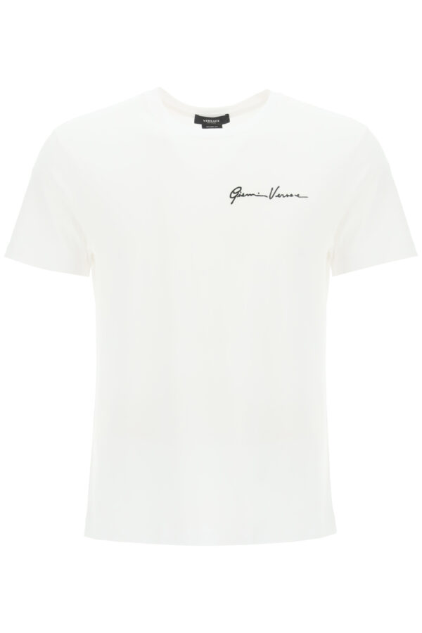 VERSACE T-SHIRT WITH GV SIGNATURE EMBROIDERY S White, Black Cotton