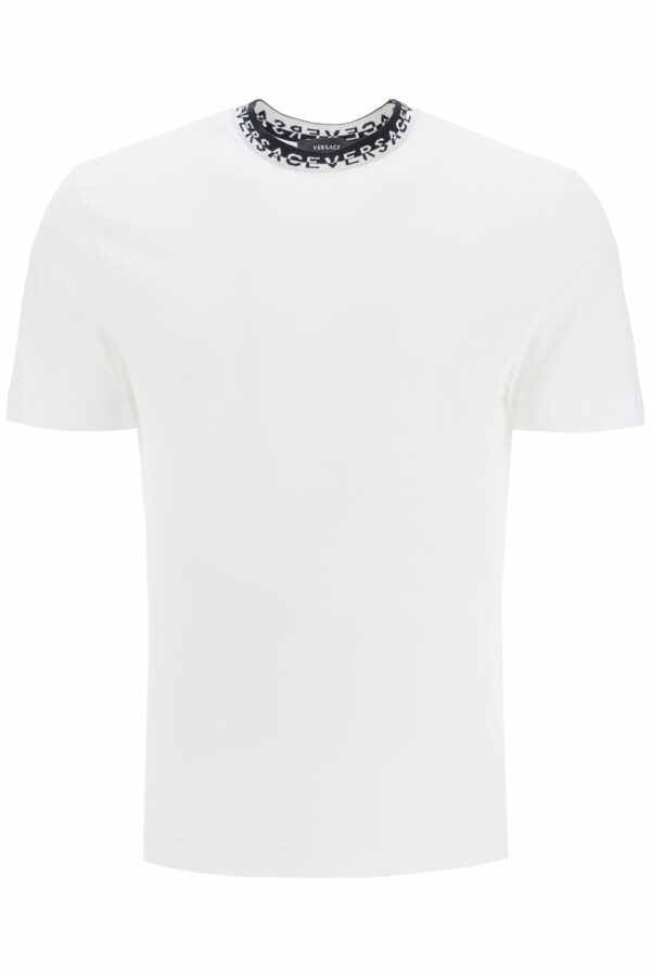 VERSACE T-SHIRT WITH JACQUARD LOGO S White, Black Cotton