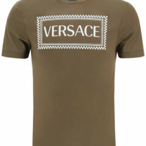 VERSACE T-SHIRT WITH LOGO PRINT S Green, White Cotton