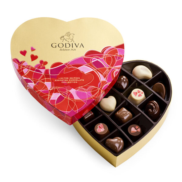 Valentine's Day Heart Assorted Chocolate Gift Box and Ballotin, 14 pc Dark, White, Milk Chocolate