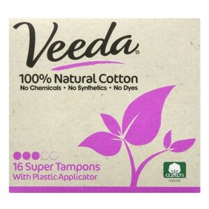 Veeda 100% Natural Cotton Applicator Tampons Super - 16.0 ea