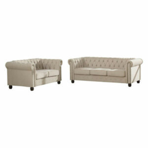 Venice Upholstered Living Room Sofa and Loveseat, 2-Piece Set, Beige