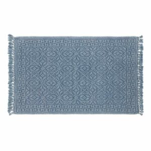 Vintage Indigo Geo Stonewashed Bath Mat: Blue - Cotton by World Market