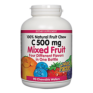 Vitamin C - 100% Natural Fruit Chew - Mixed Fruit - 500 MG (90 Chewable Wafers)