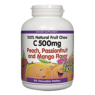 Vitamin C - 100% Natural Fruit Chew - Peach, Passionfruit & Mango - 500 MG (90 Chewable Wafers)