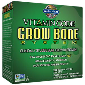 Vitamin Code Grow Bone System with Raw Whole Food Plant Calcium + Elemental Strontium - 30-Day Supply (210 Capsules)