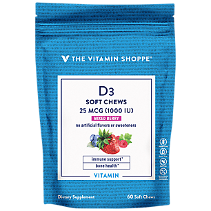 Vitamin D3 - Mixed Berry Flavor Free of Artificial Sweeteners, Flavors, Colors - 1,000 IU (60 Soft Chews)