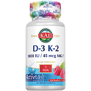 Vitamin D3 & K2 - Instant Dissolve - Natural Red Raspberry - 1,000 IU / 45 MCG MK-7 (60 Micro Tablets)