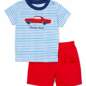Vitamins Baby Boys' Casual Shorts Assorted - Blue Stripe Car 'Vintage Classic' Tee & Red Shorts