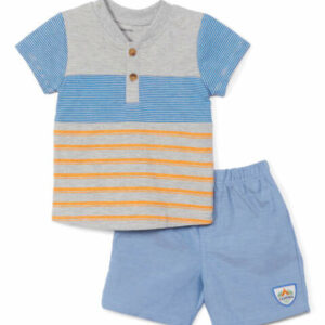 Vitamins Baby Boys' Casual Shorts Assorted - Blue Stripe Henley & Shorts - Infant