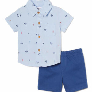 Vitamins Baby Boys' Casual Shorts Assorted - Light Blue Palm Tree Button-Up & Navy Shorts