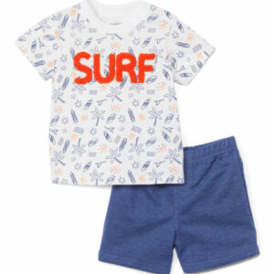 Vitamins Baby Boys' Casual Shorts Assorted - White 'Surf' Tee & Blue Shorts - Toddler