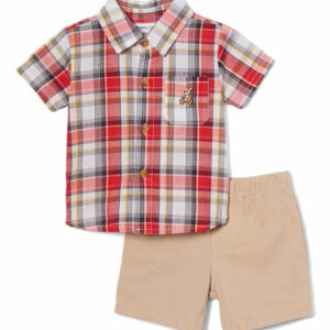 Vitamins Baby Boys' Casual Shorts Red - Red Plaid Button-Up & Khaki Shorts