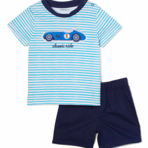 Vitamins Baby Boys' Casual Shorts White - Blue Stripe Race Car 'Classic Ride' Tee & Black Shorts