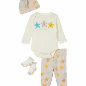 Vitamins Baby Boys' Infant Bodysuits - Yellow & Beige Star 'So Happy!' Bodysuit Set - Infant