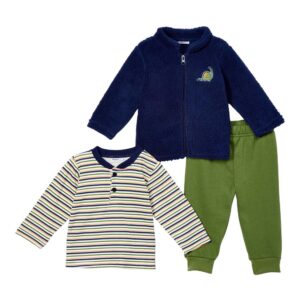 Vitamins Baby Boys' Non-Denim Casual Jackets - Green & Navy Stripe Henley Set - Infant