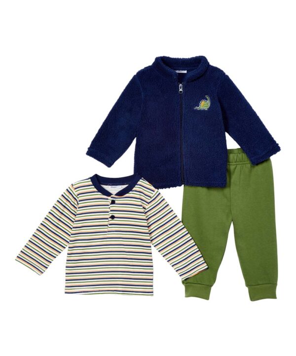 Vitamins Baby Boys' Non-Denim Casual Jackets - Green & Navy Stripe Henley Set - Infant